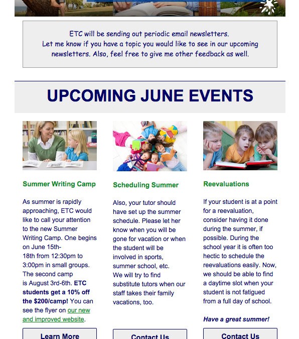 New Email Newsletter Designed for Educational Therapy Center